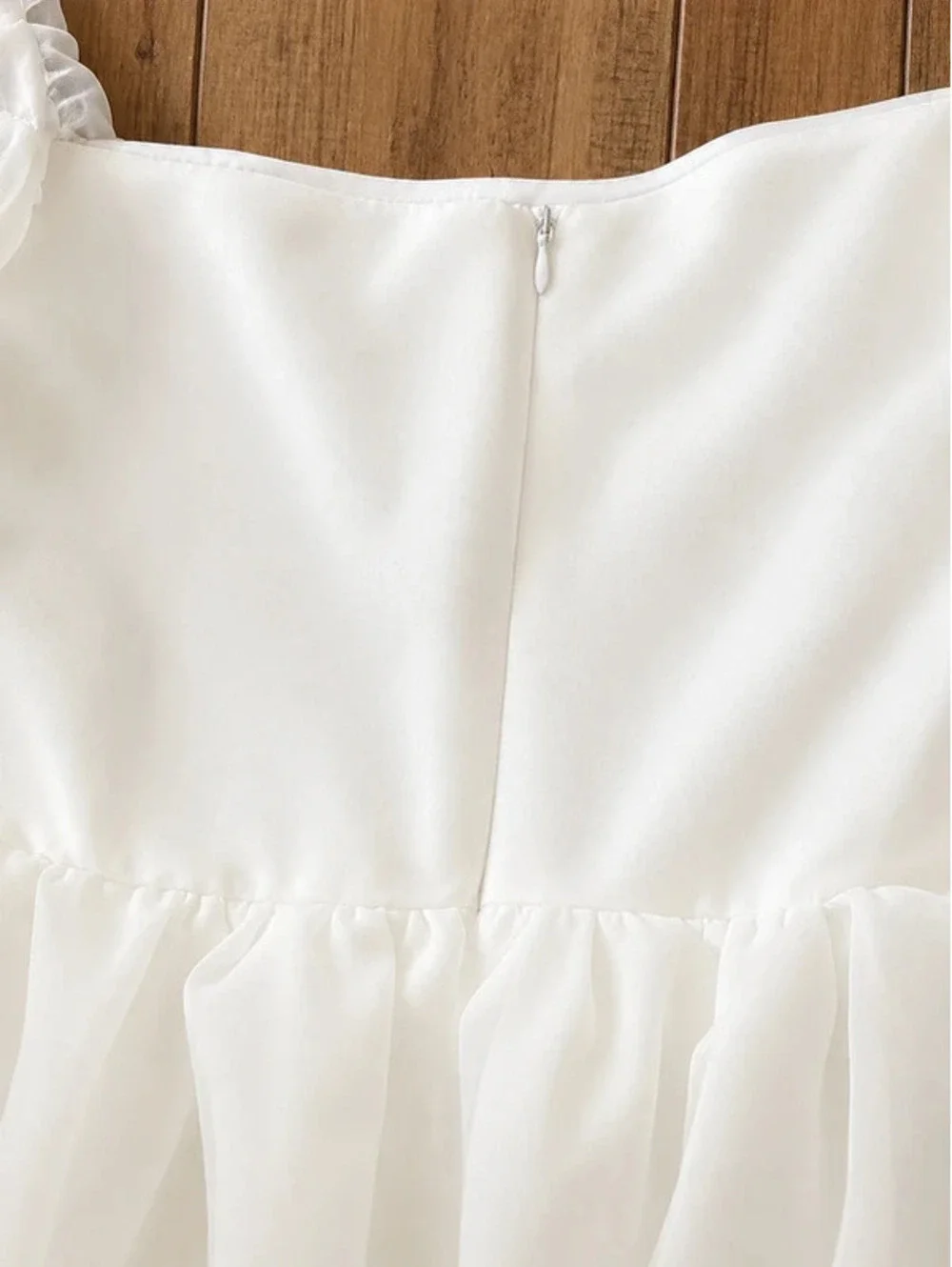 White Organza Puff Sleeve Babydoll Dress Women's Size S Cottagecore
